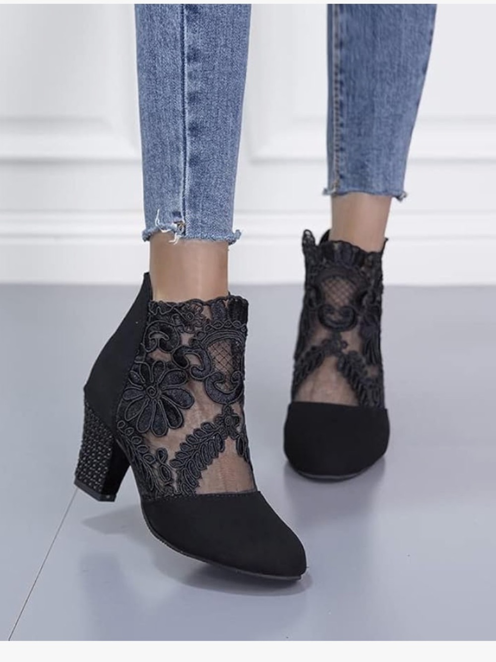 Black Lace Mesh Ankle Boots